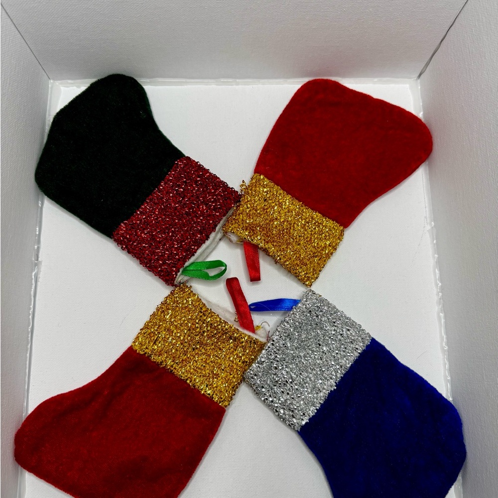 Festive Holiday Stockings Set - Red, Blue and Green with Gold and Silver Accents